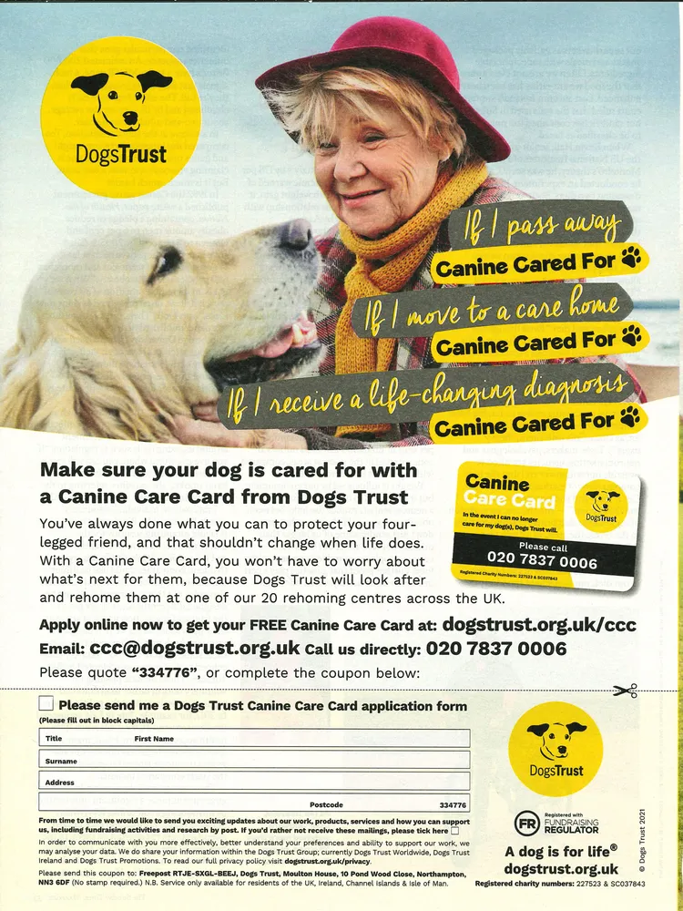 Dogs Trust advert, Sunday Mirror, 27 June 2021