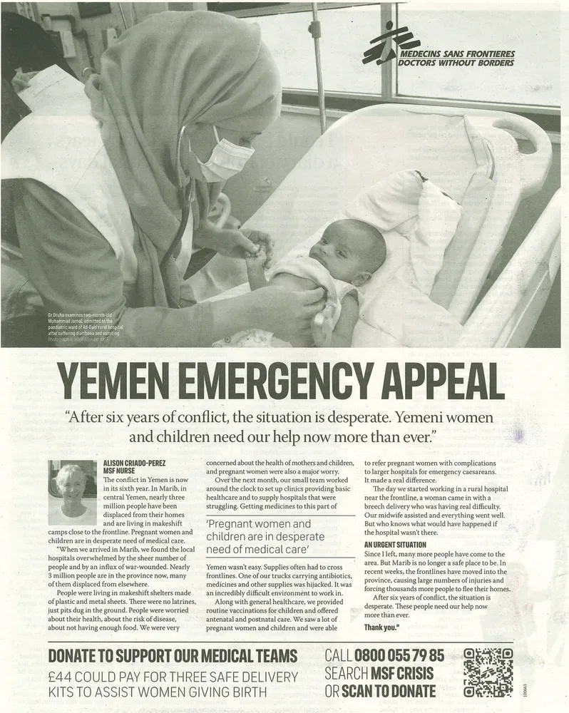 Doctors Without Borders advert, The Observer, 27 June 2021