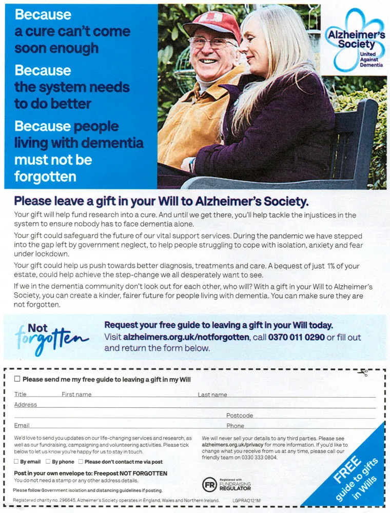 Alzheimers Society advert, Daily Telegraph, 13 March 2021