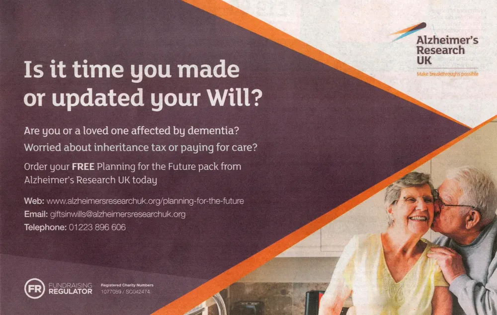 Alzheimers Research UK advert, Mirror, 20 March 2021