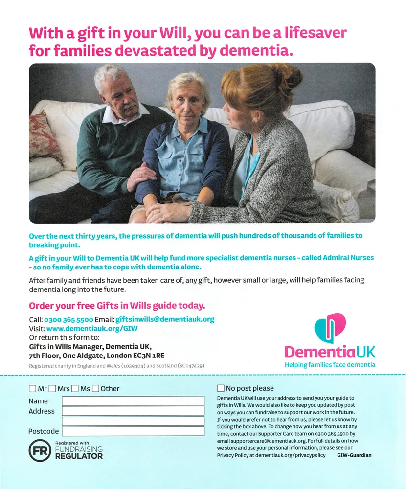 Dementia UK advert, The Guardian, 20 March 2021