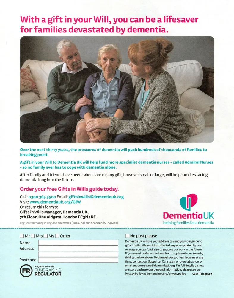 Dementia UK advert, Daily Telegraph, 20 March 2021