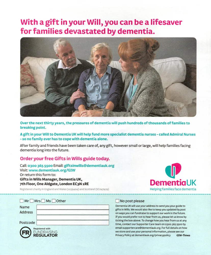 Dementia UK advert, The Times, 20 March 2021