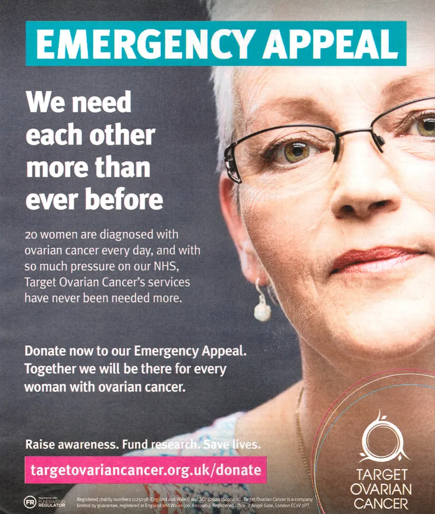 Target Ovarian Cancer advert, The Times, 20 March 2021