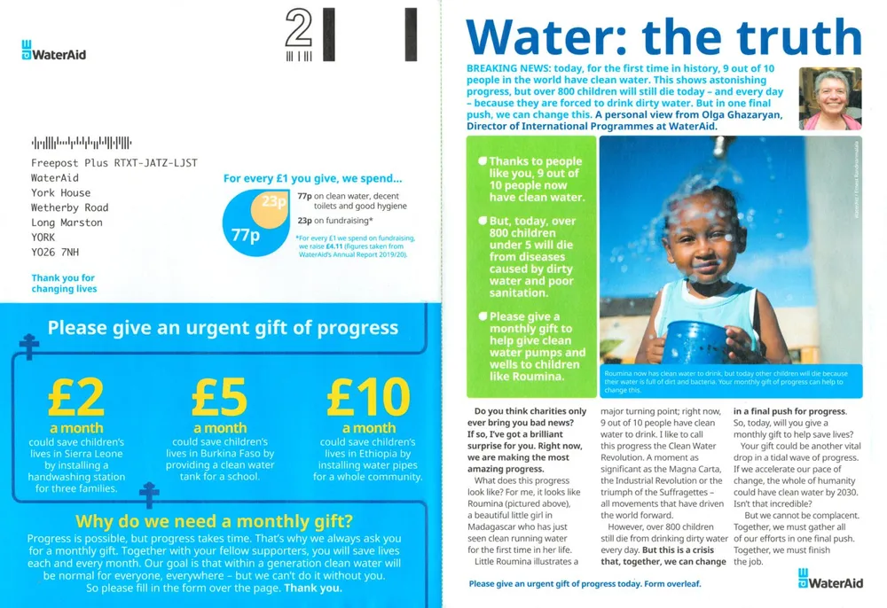 WaterAid advert, The Times, 20 March 2021, page 1 of 2