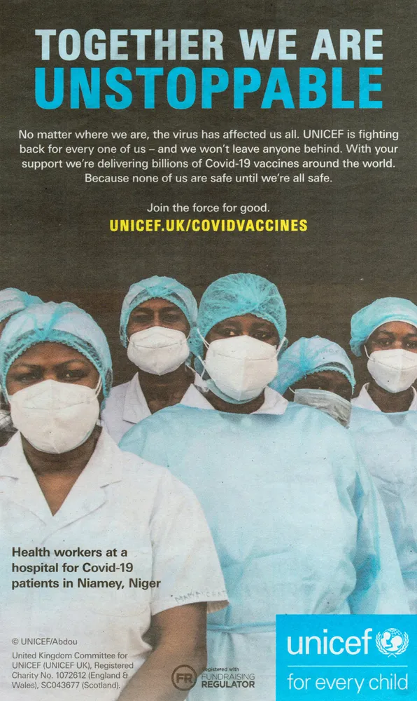 UNICEF advert, The Observer, 21 March 2021