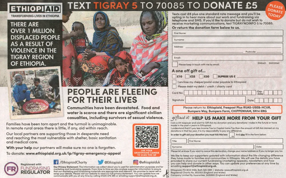 Ethiopia Aid advert, iWeekend, 3 April 2021