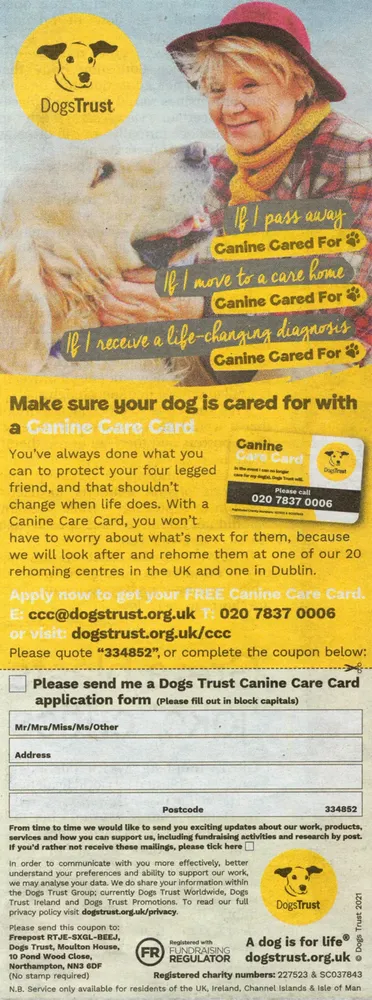 Dogs Trust advert, Daily Star, 10 April 2021
