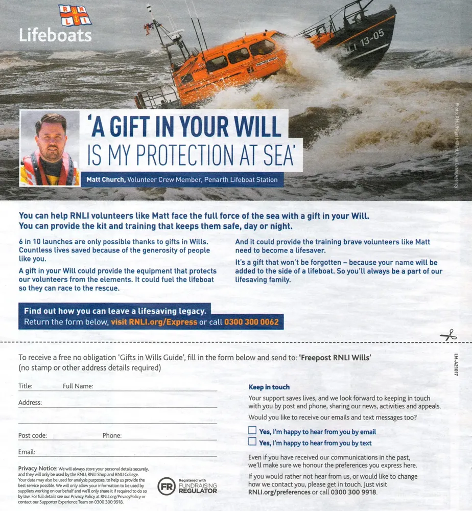 RNLI advert, Daily Express, 17 April 2021