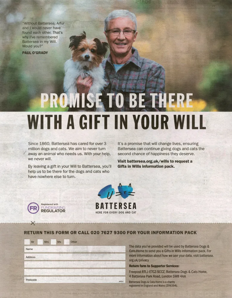 Battersea advert, Daily Star, 24 April 2021