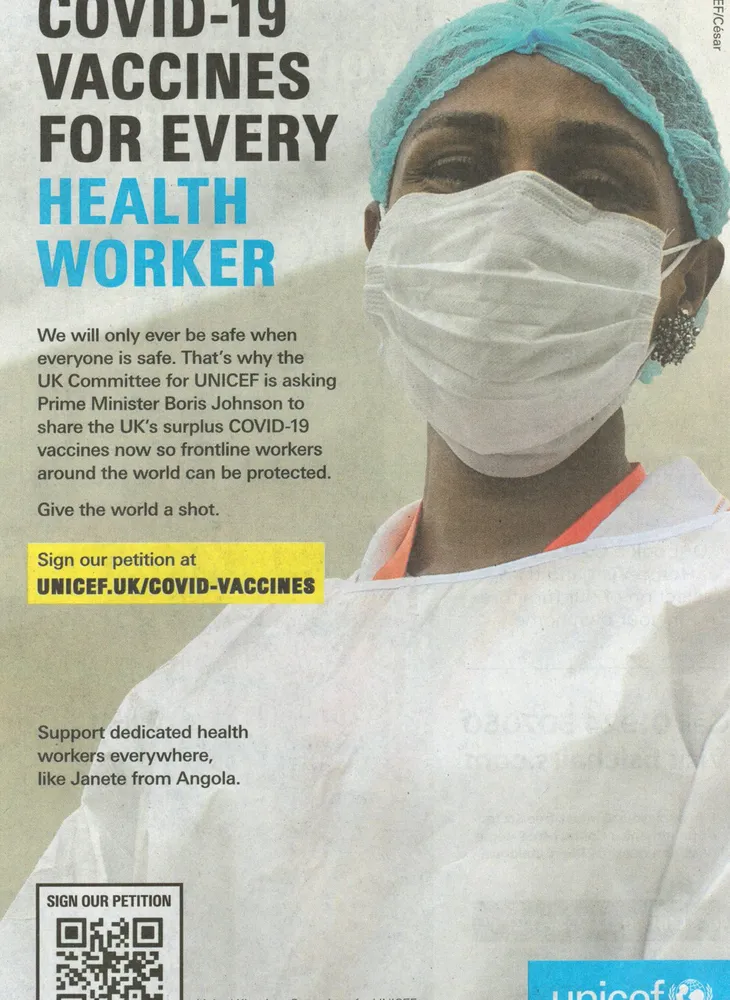 UNICEF advert, Daily Telegraph, 24 April 2021
