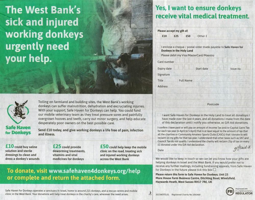 Safe Haven for Donkeys advert, Daily Telegraph, 24 April 2021