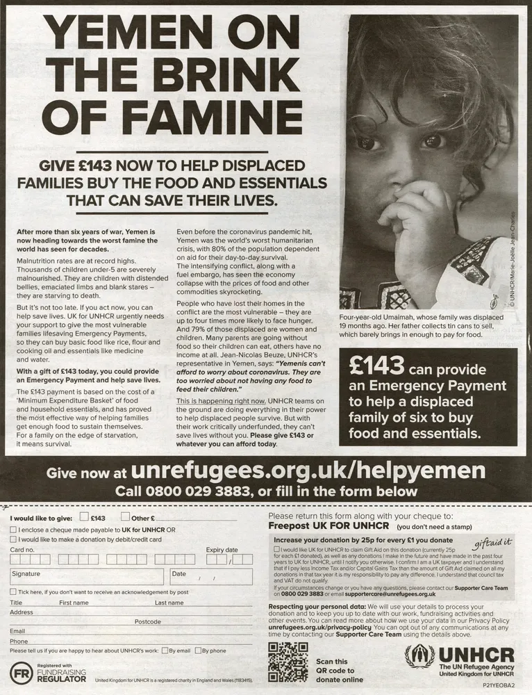 UNHCR advert, The Observer, 25 April 2021