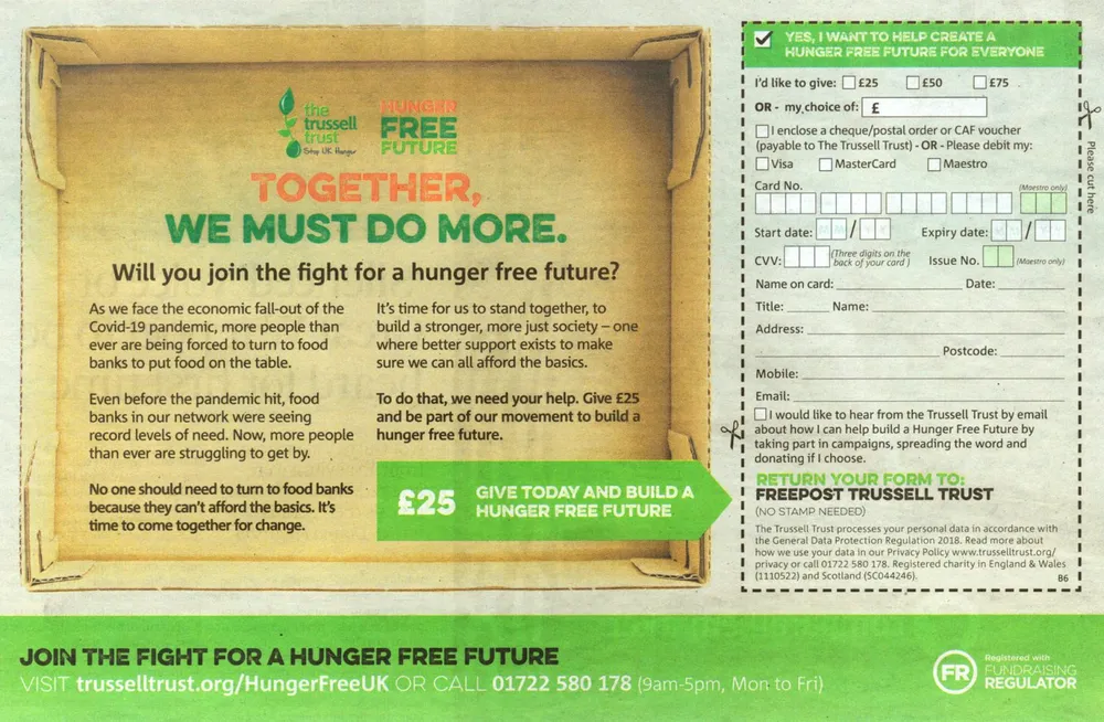 The Trussell Trust advert, The Observer, 2 May 2021