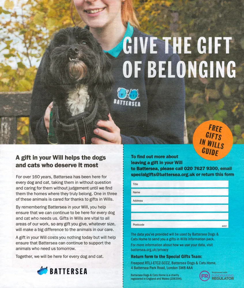 Battersea advert, Mirror, 8 May 2021
