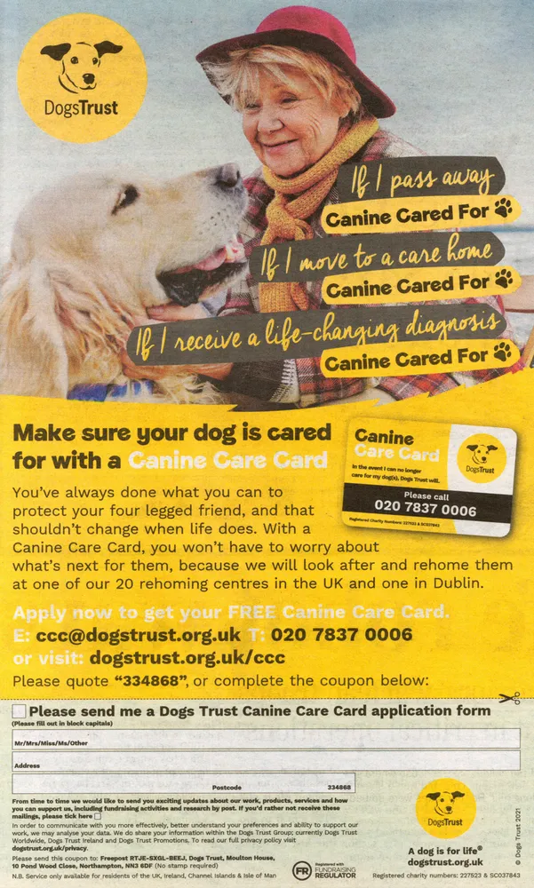 Dogs Trust advert, Sunday Express, 9 May 2021