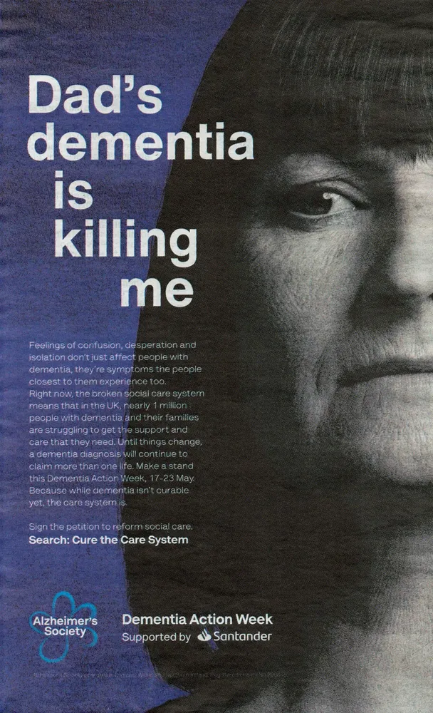 Alzheimers Society advert, Daily Mail, 15 May 2021