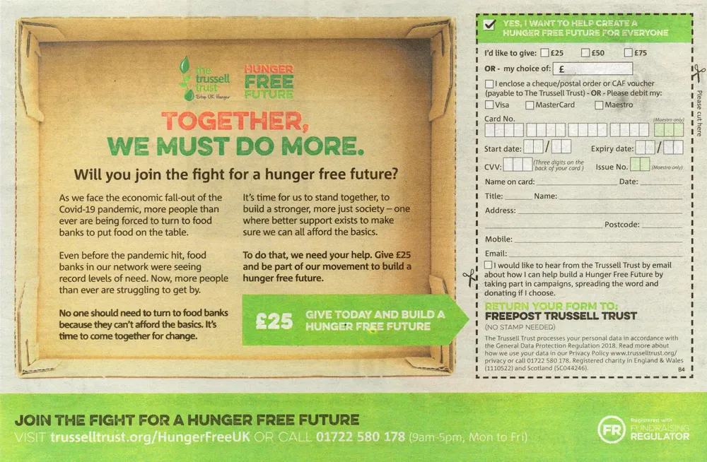 The Trussell Trust advert, The Guardian, 15 May 2021