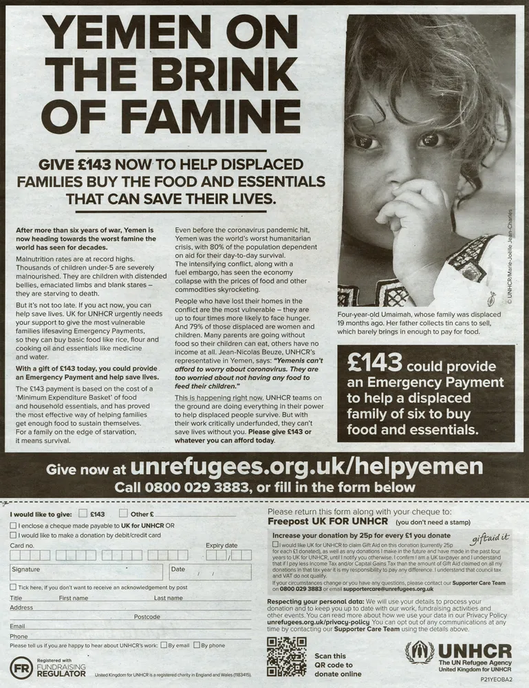 UNHCR advert, The Observer, 16 May 2021