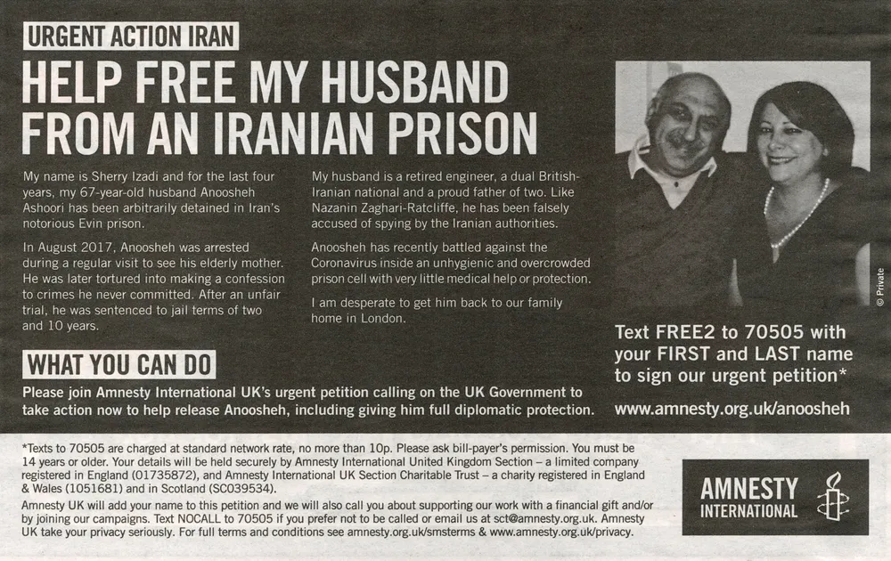 Amnesty International advert, iWeekend, 22 May 2021