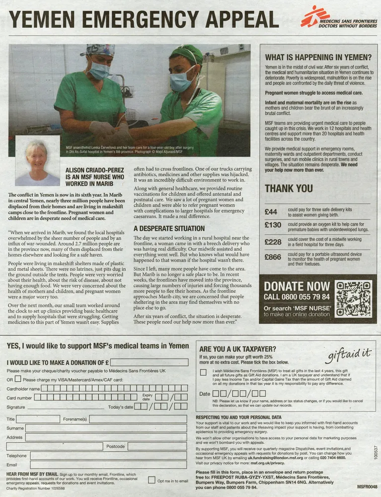 Doctors Without Borders advert, The Times, 22 May 2021