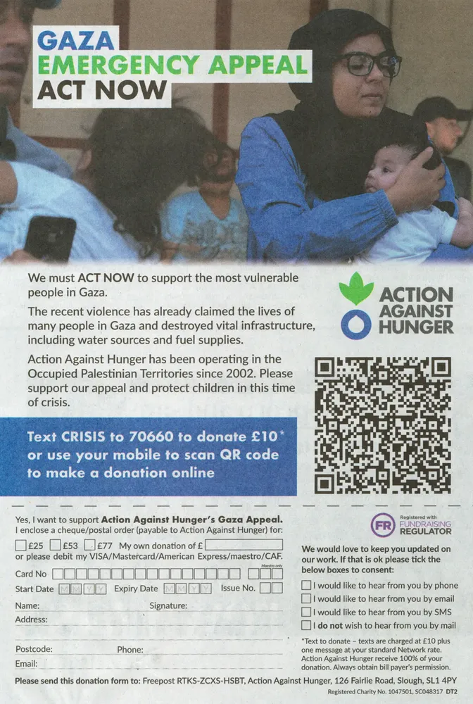 Action Against Hunger advert, Sunday Telegraph, 23 May 2021