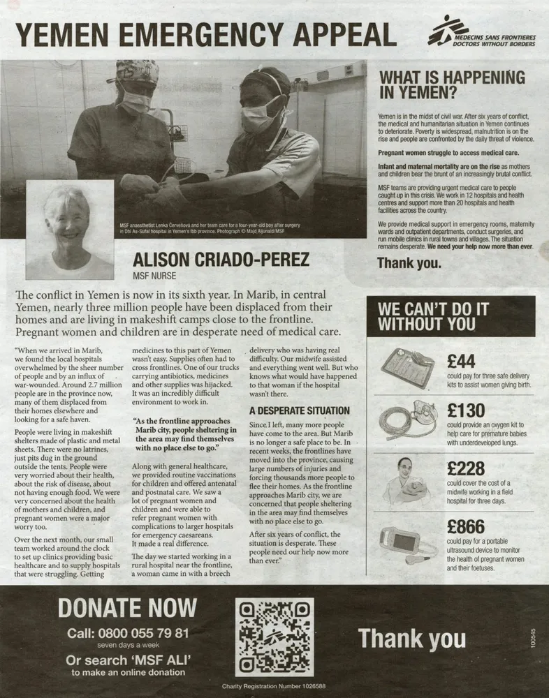 Doctors Without Borders advert, The Guardian, 29 May 2021
