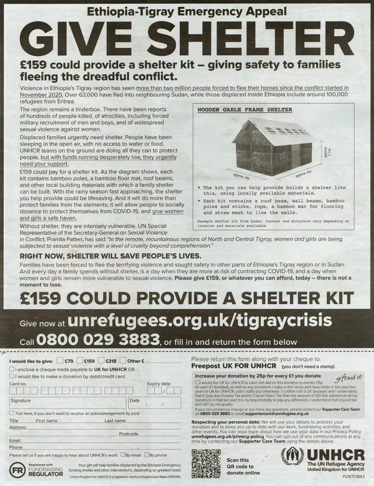 UNHCR advert, The Observer, 30 May 2021