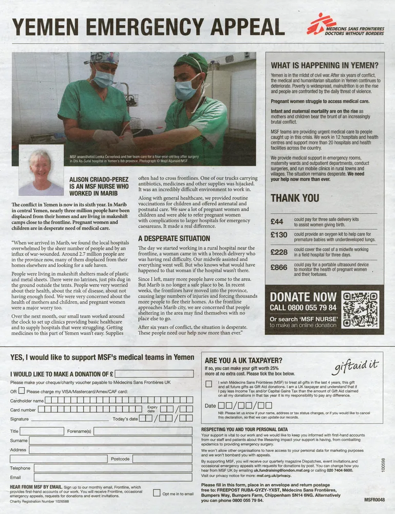 Doctors Without Borders advert, The Times, 5 June 2021