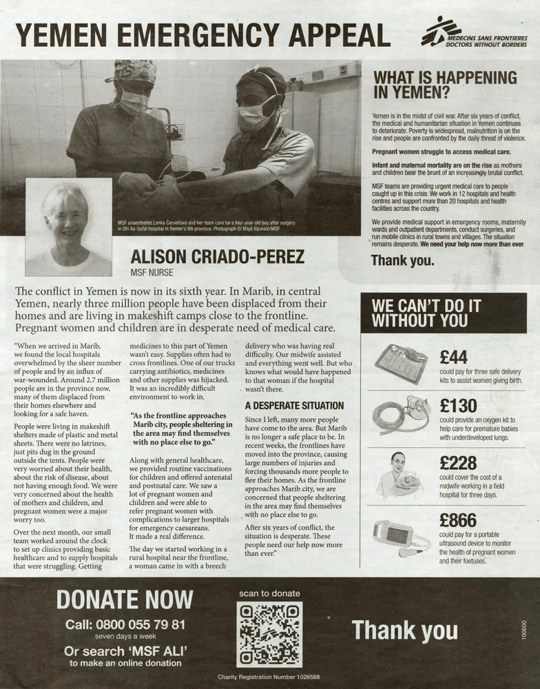 Doctors Without Borders advert, The Guardian, 12 June 2021
