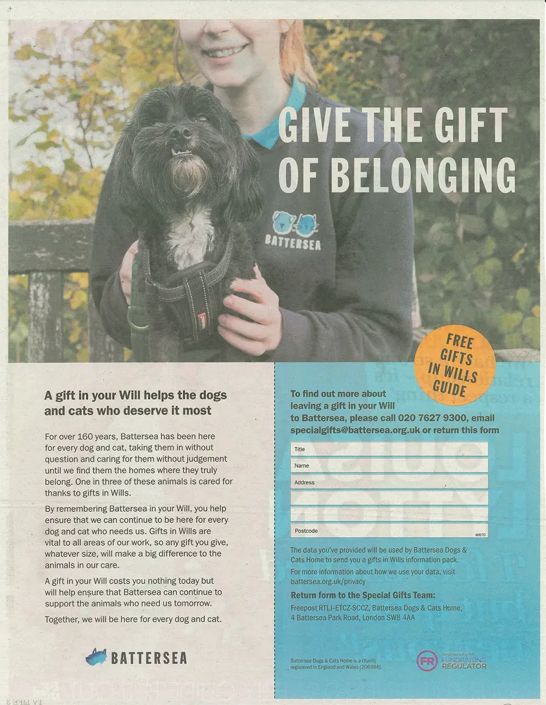 Battersea advert, Daily Star, 20 June 2021