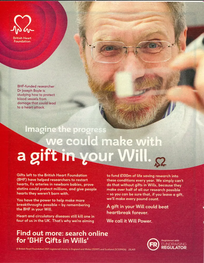 British Heart Foundation advert, Sunday Telegraph, 27 June 2021