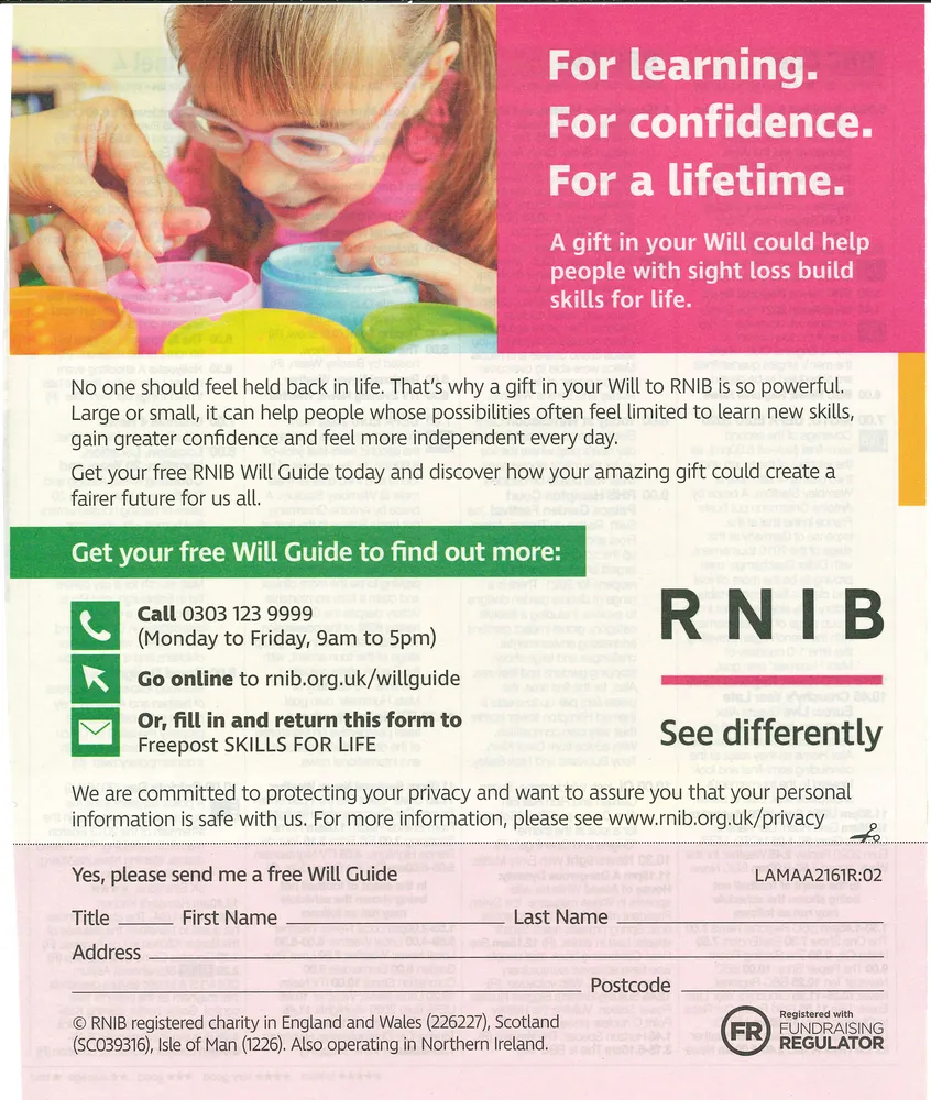 RNIB advert, Daily Express, 3 July 2021