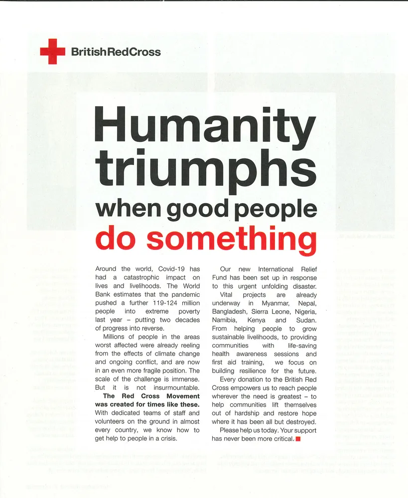 British Red Cross advert, The Guardian, 3 July 2021, page 1 of 2