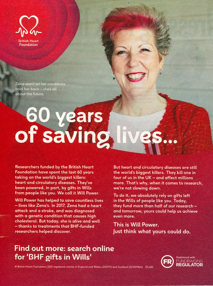 British Heart Foundation advert, Sunday Telegraph, 4 July 2021