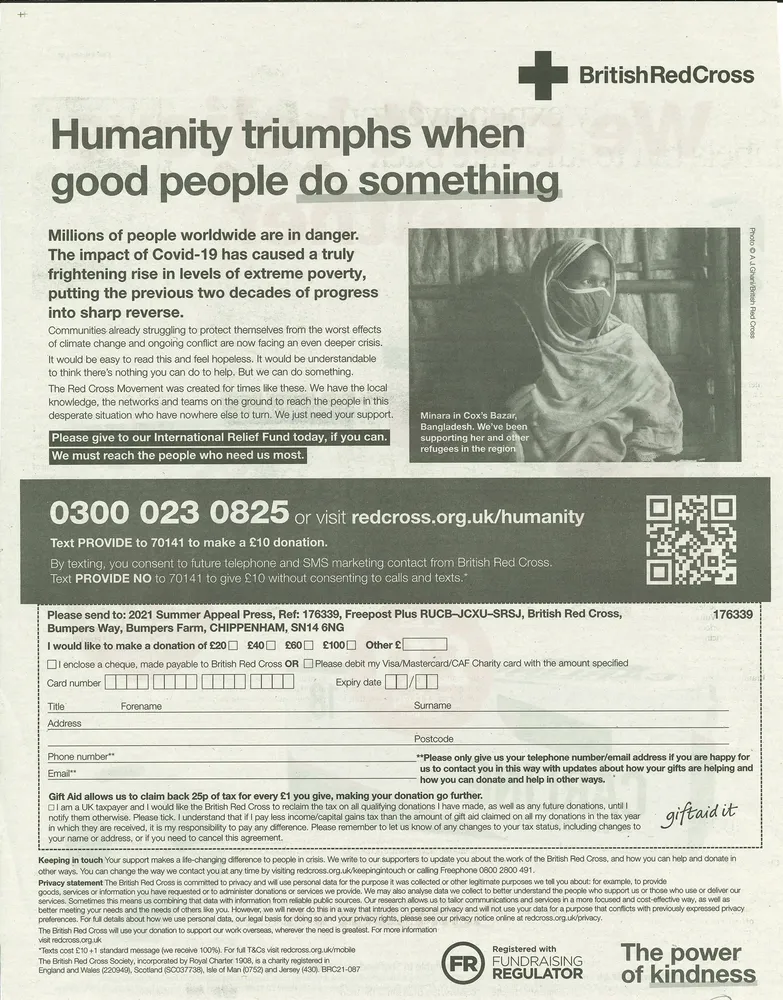 British Red Cross advert, The Observer, 11 July 2021