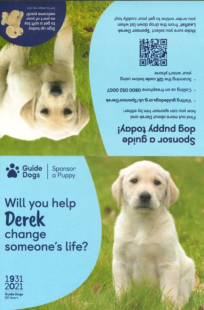 Guide Dogs advert, Daily Express, 17 July 2021, page 1 of 2