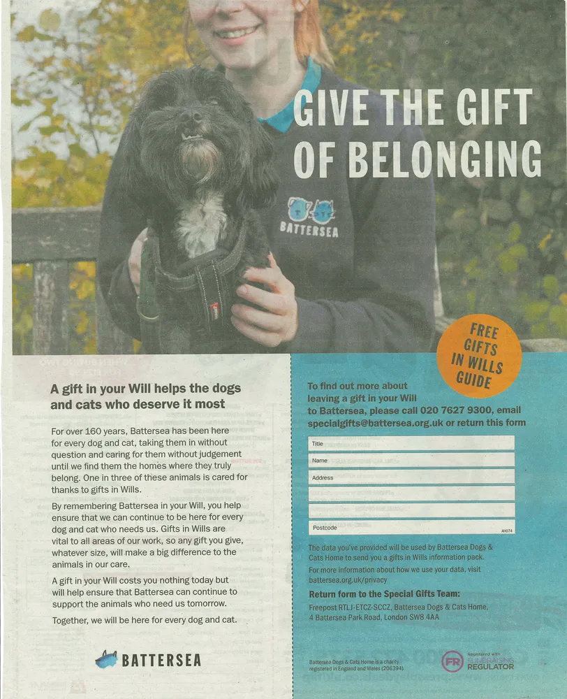 Battersea advert, Daily Express, 17 July 2021
