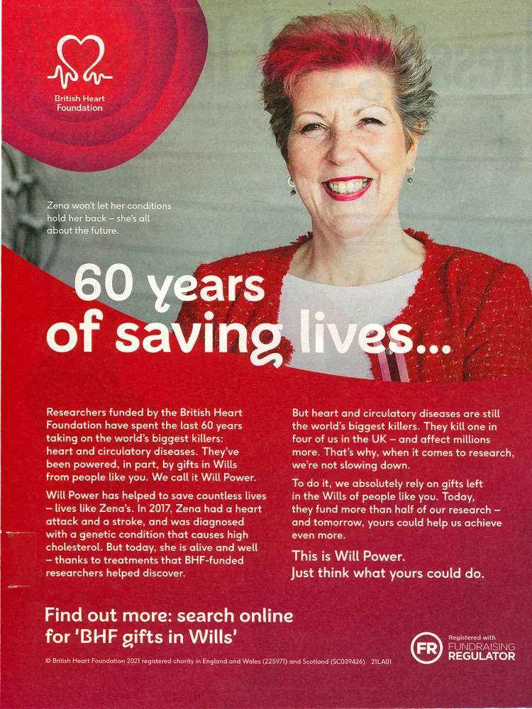 British Heart Foundation advert, Daily Telegraph, 17 July 2021