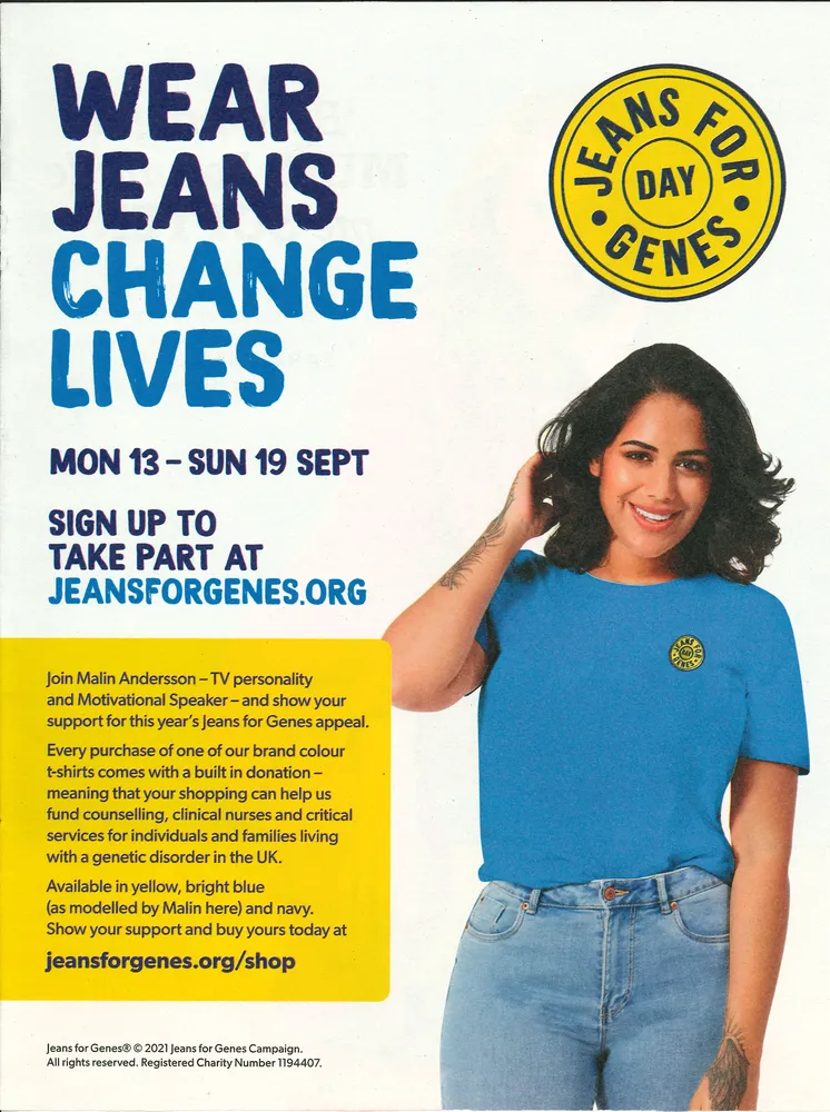 Jeans for Genes advert, Sun on Sunday, 8 August 2021