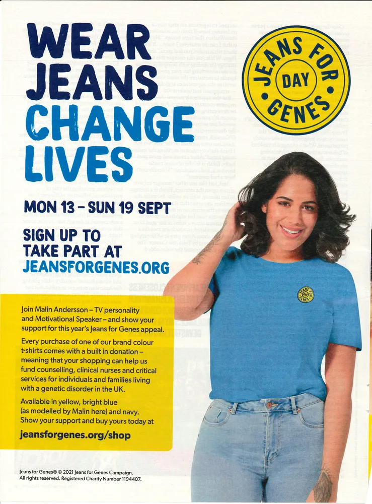 Jeans for Genes advert, The Sunday Times, 15 August 2021
