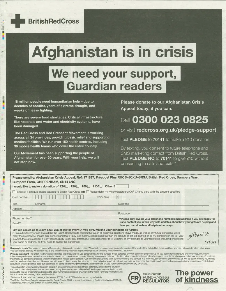 British Red Cross advert, The Guardian, 21 August 2021