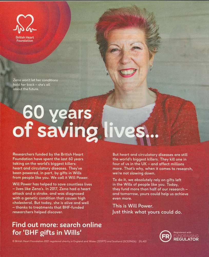 British Heart Foundation advert, Sunday Express, 22 August 2021