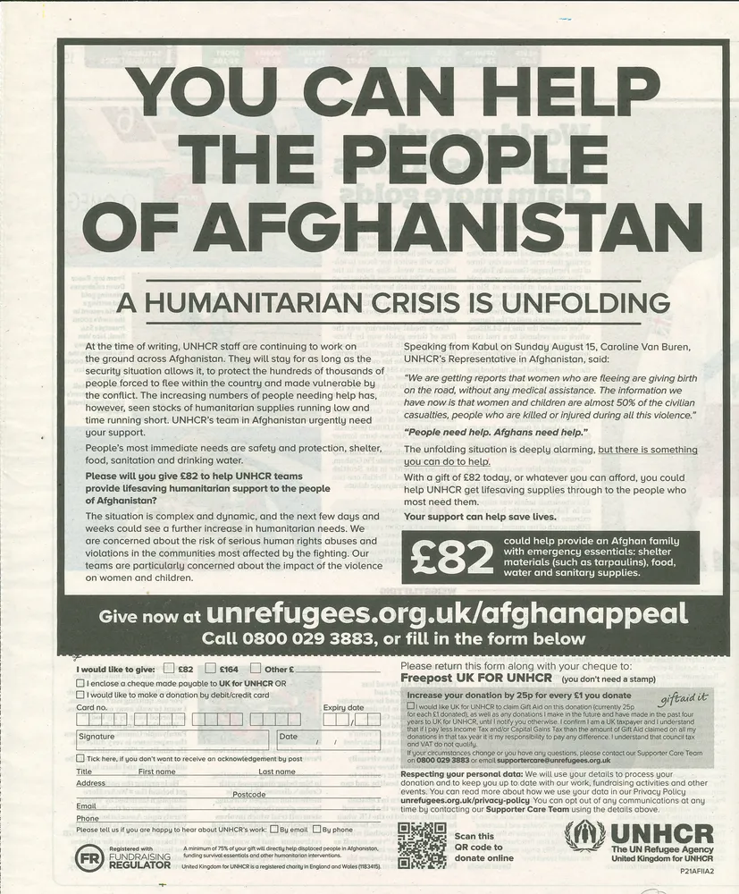 UNHCR advert, iWeekend, 28 August 2021