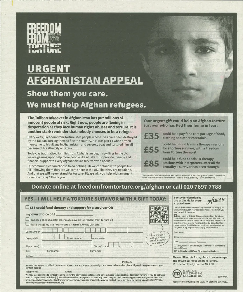 Freedom from Torture advert, iWeekend, 28 August 2021