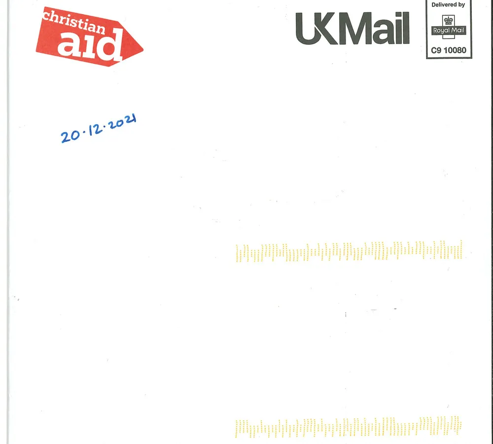 Christian Aid mailout, 20 December 2021, page 1 of 4