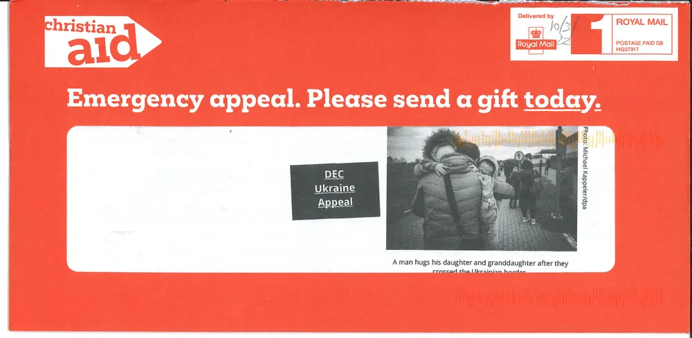 Christian Aid mailout, 10 March 2022, page 1 of 5